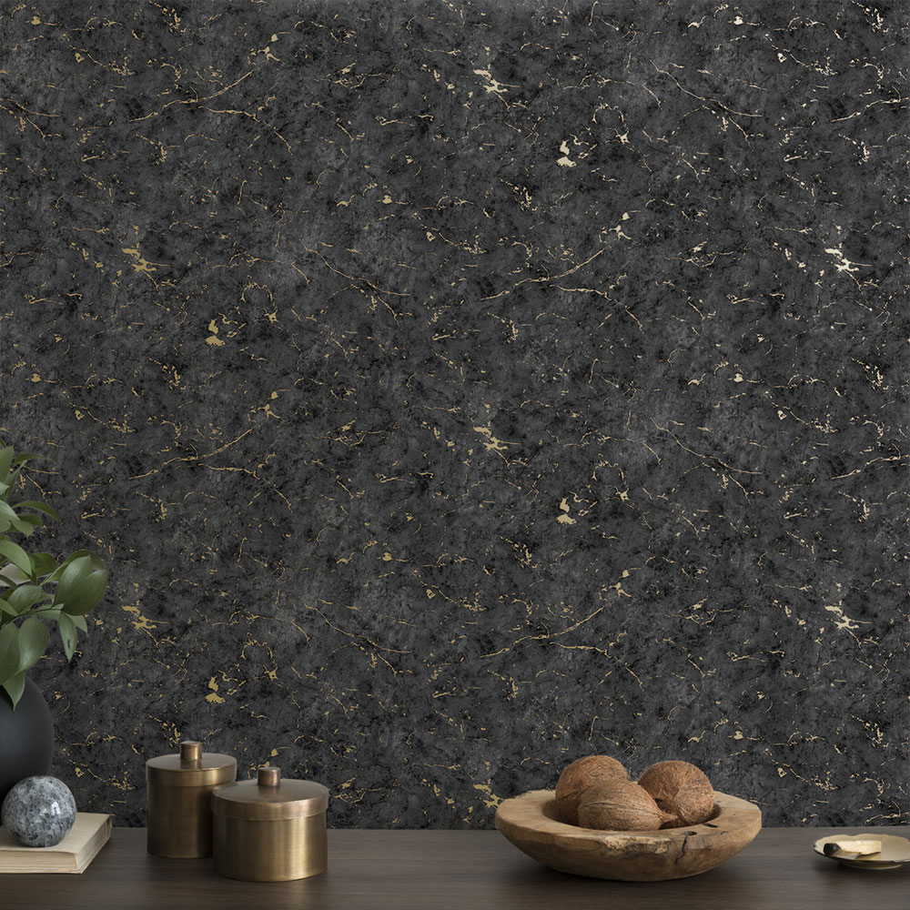 Wallpaper, black-gold, stucco, marble, 125063, Vavex 2027