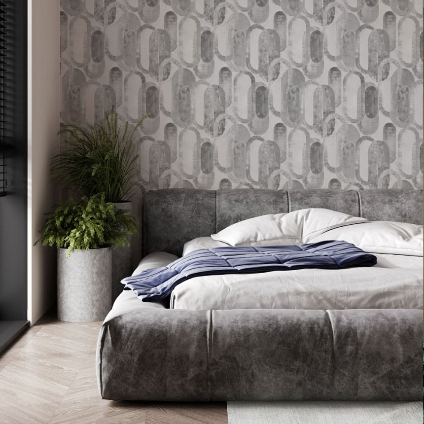 Graphic wallpaper, ovals, grey-silver, 121803, Vavex 2027