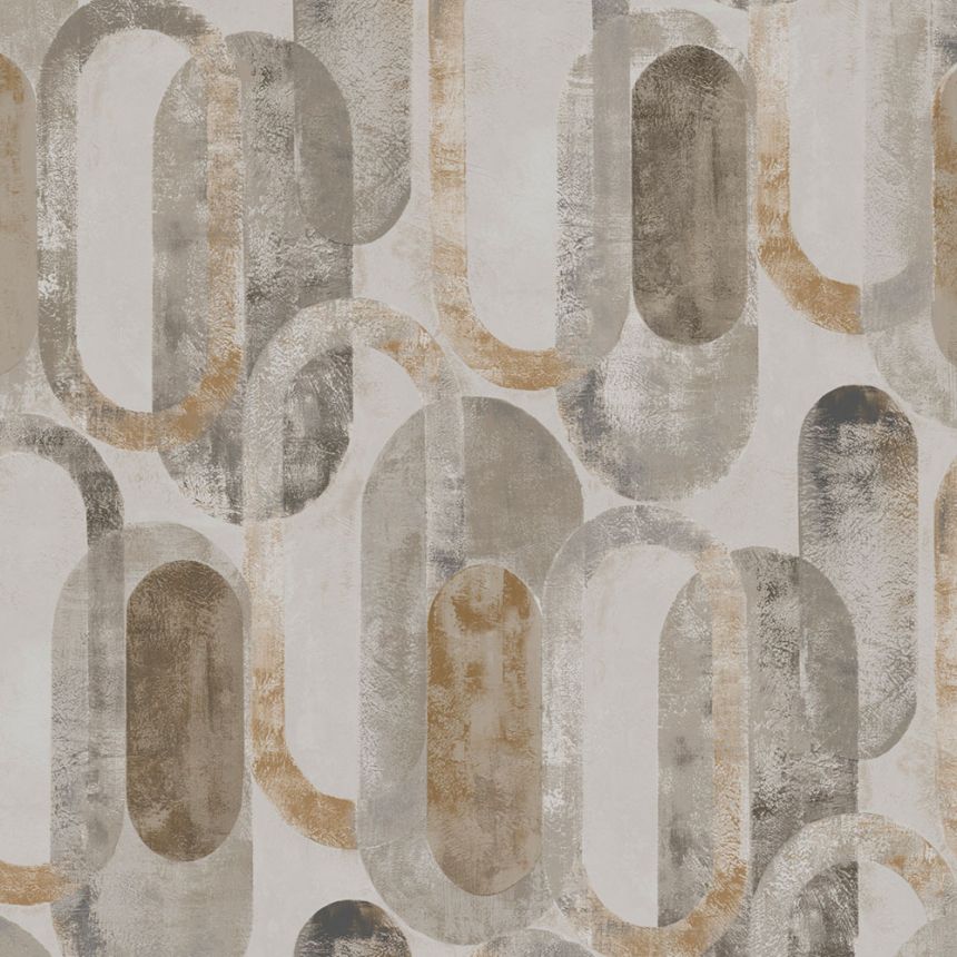 Graphic wallpaper, grey-gold, ovals, 121137, Vavex 2027