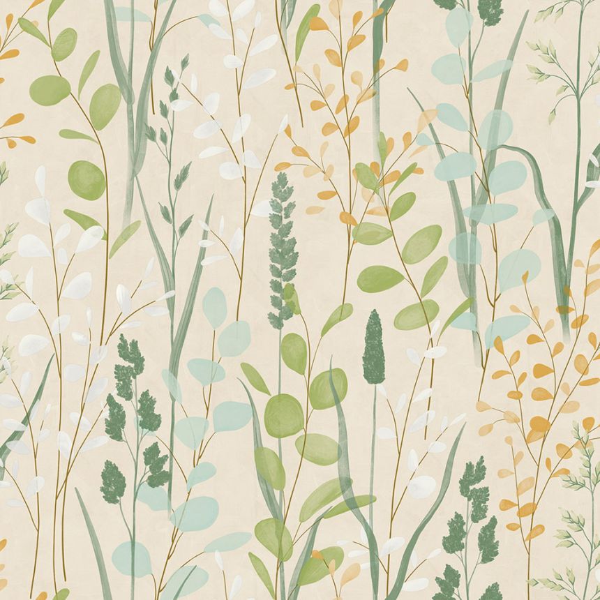 Wallpaper, beige-green, leaves, grasses, A76202, Vavex 2027