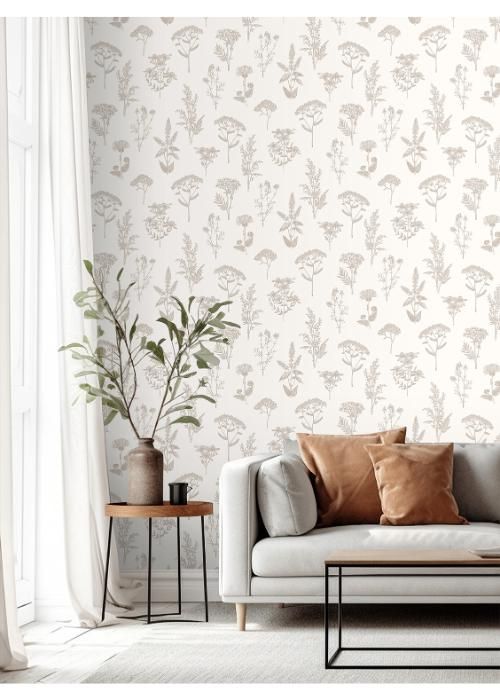 Wallpaper, white-silver, flowers, grasses, M80507, Vavex 2027