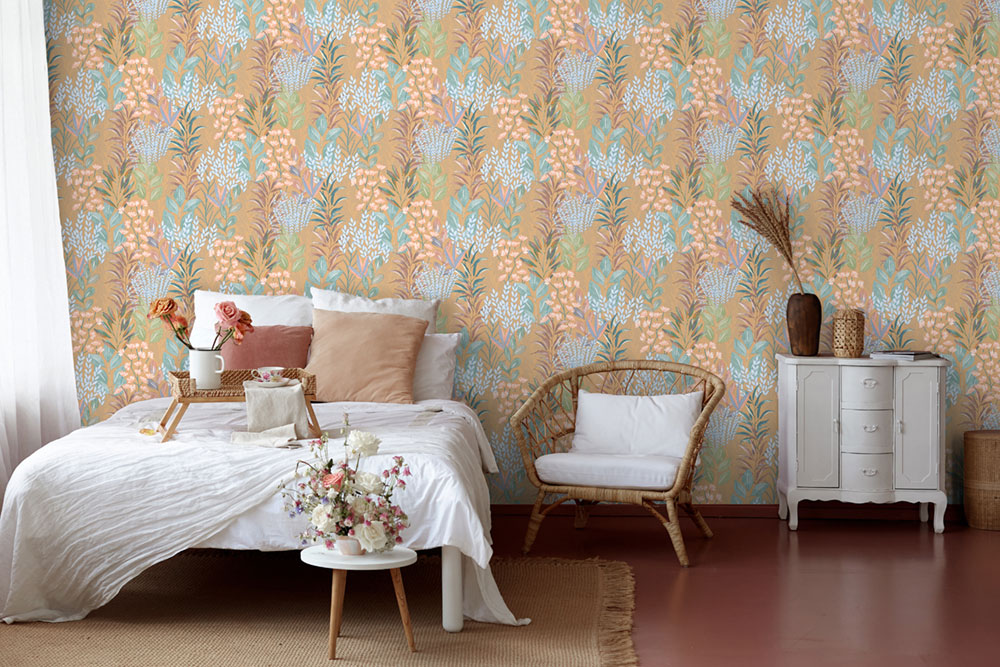 Wallpaper, brown, flowers, leaves, M86902, Vavex 2027