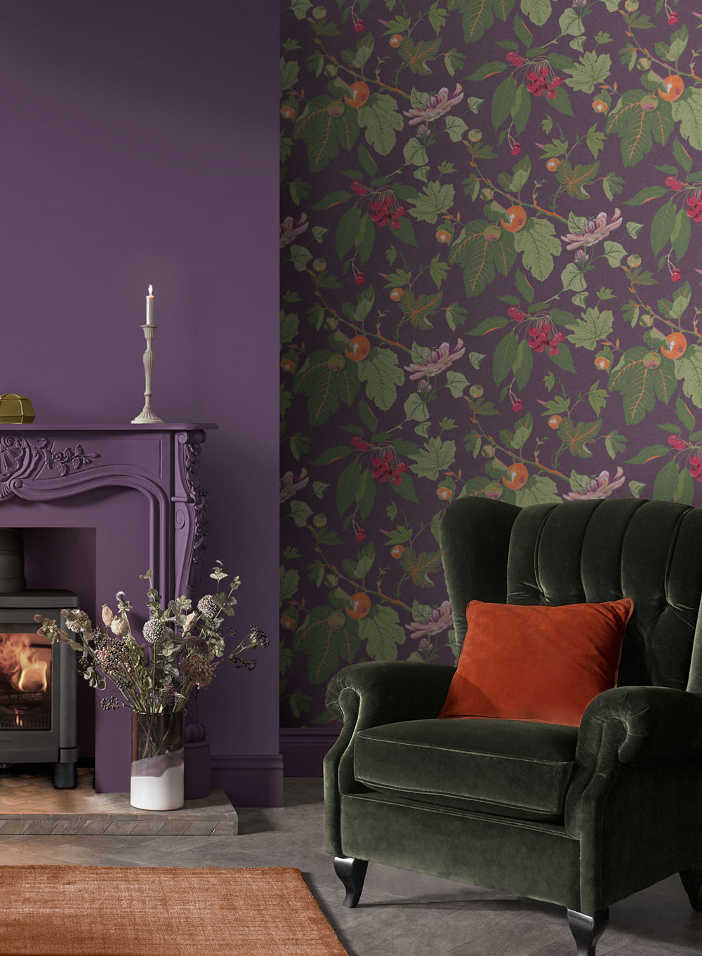 Wallpaper, purple, leaves, fruits, 130283, Concerto, Graham Brown Premium