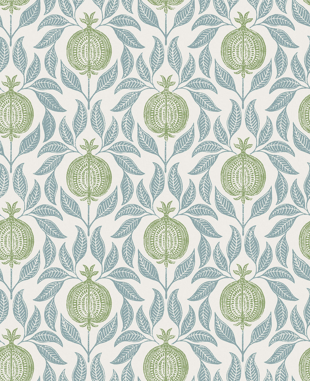 Wallpaper, blue-green, leaves, pomegranates, 130285, Concerto, Graham Brown Premium