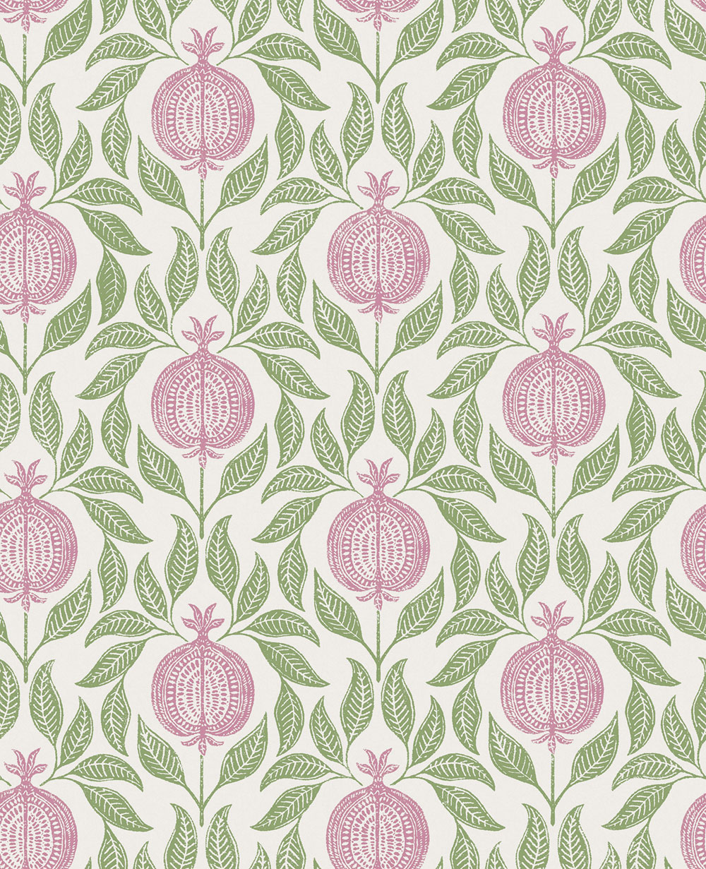 Wallpaper, green-pink, leaves, pomegranates, 130286, Concerto, Graham Brown Premium