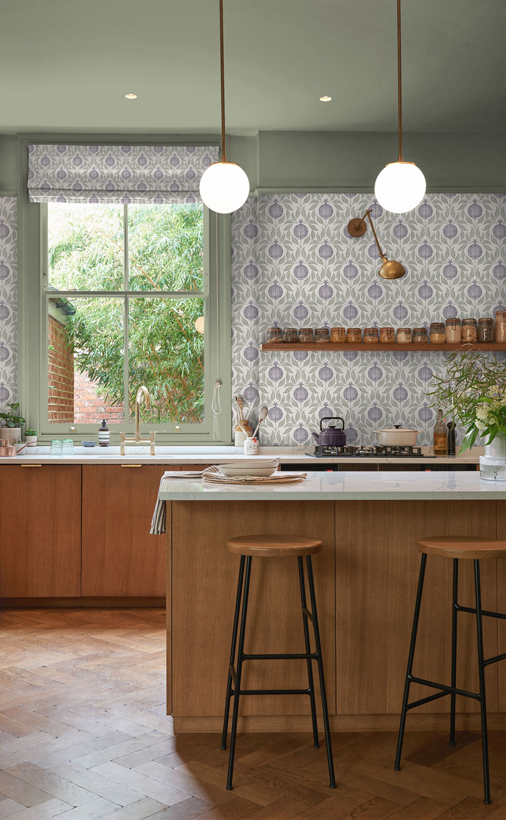 Wallpaper, green-purple, leaves, pomegranates, 130288, Concerto, Graham Brown Premium