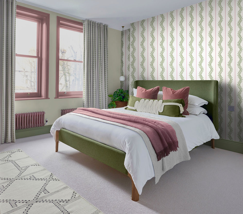 Wallpaper, pink-green, stripes, leaves, 130292, Concerto, Graham Brown Premium