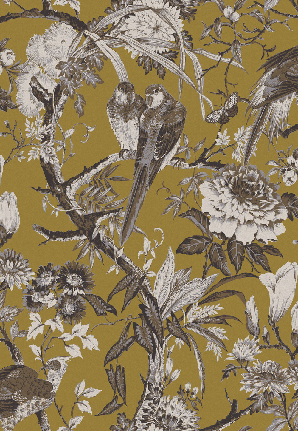 Wallpaper, ochre, birds, flowers, branches, 127912, Arboretum, Graham Brown Premium