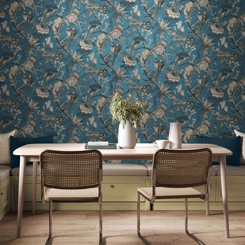 Wallpaper, blue, birds, flowers, branches, 127911, Arboretum, Graham Brown Premium