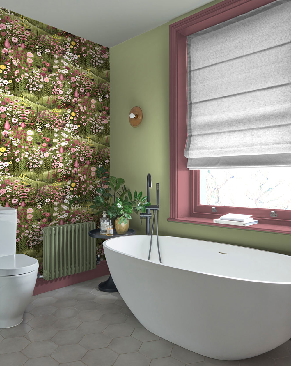 Wallpaper, green-pink, blooming meadow, 127929, Arboretum, Graham Brown Premium