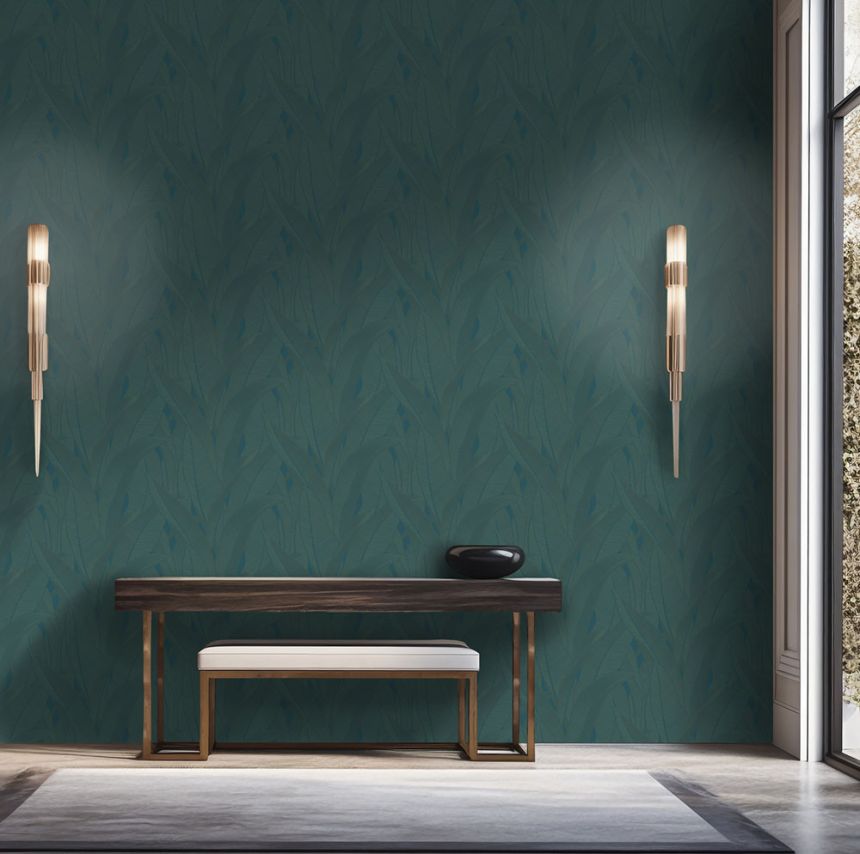 Luxury Wallpaper, Turquoise-Gold, Leaves, Z16701, Murella 100, Zambaiti Parati