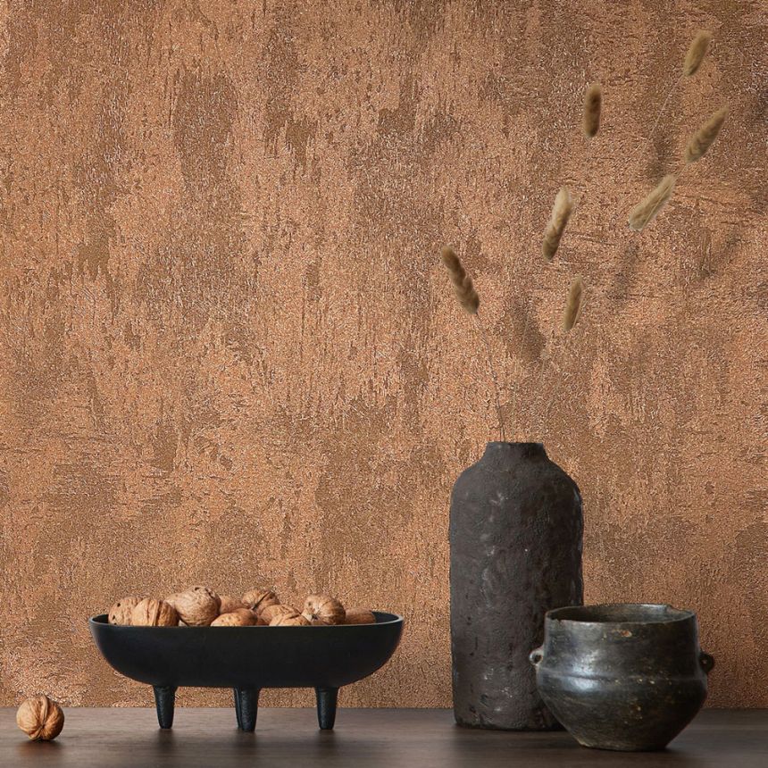 Wallpaper, brown-bronze, stucco plaster, 34277, City Glow, City Romance, Marburg