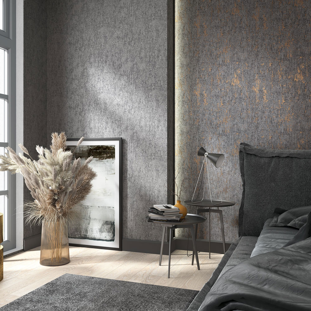 Wallpaper, black-bronze, stucco plaster, 35146, City Romance, Marburg