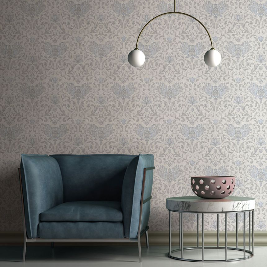 Wallpaper, grey-beige, blue, ornaments, 35147, City Romance, Marburg