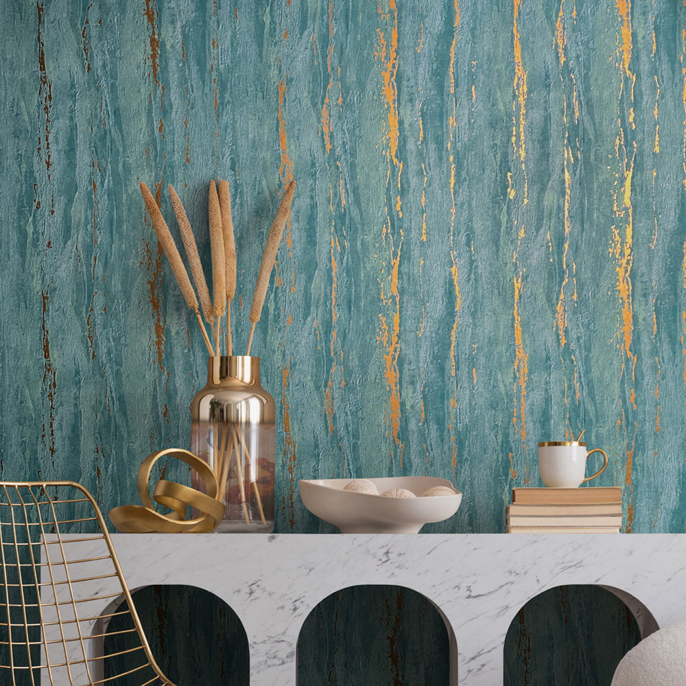 Wallpaper, turquoise, stucco plaster, 35167, City Romance, Marburg