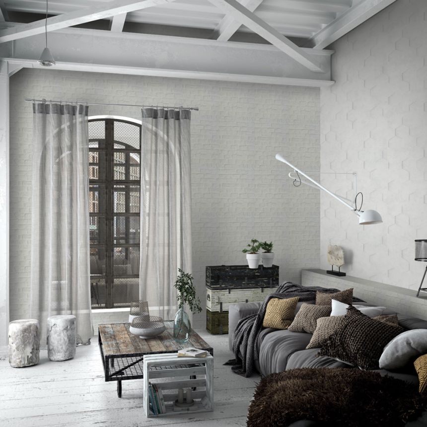 Geometric Wallpaper, White-Grey, Hexagons, 34157, Loft Superior, Marburg