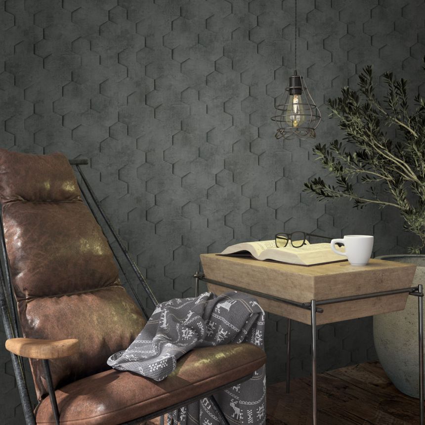 Geometric Wallpaper, Black, Hexagons, 34161, Loft Superior, Marburg