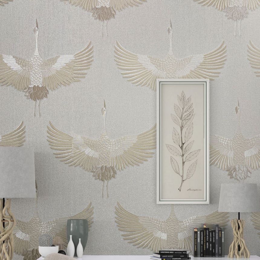Wallpaper, cream, birds, 34529, Kumano, Marburg