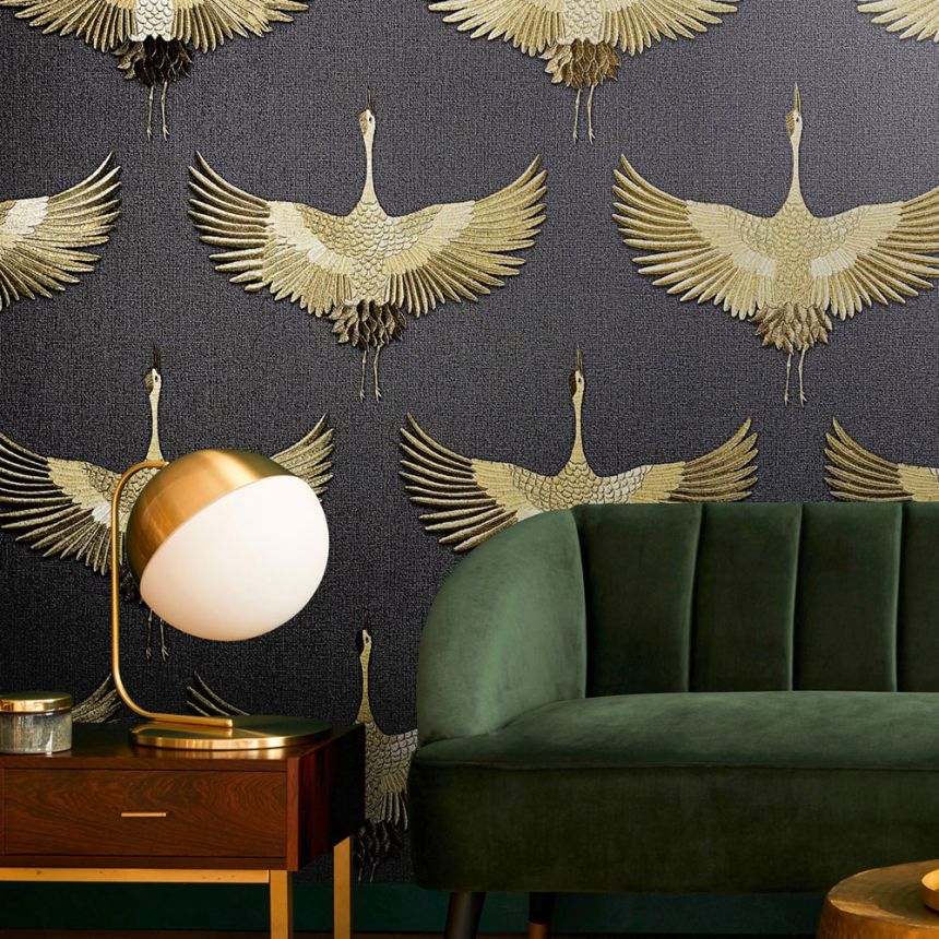 Wallpaper, black-gold, birds, 34532, Kumano, Marburg