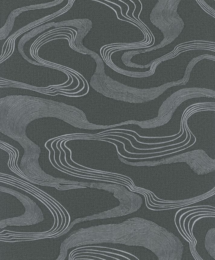 Wallpaper, black-silver, fabric texture, waves, 34537, Kumano, Marburg
