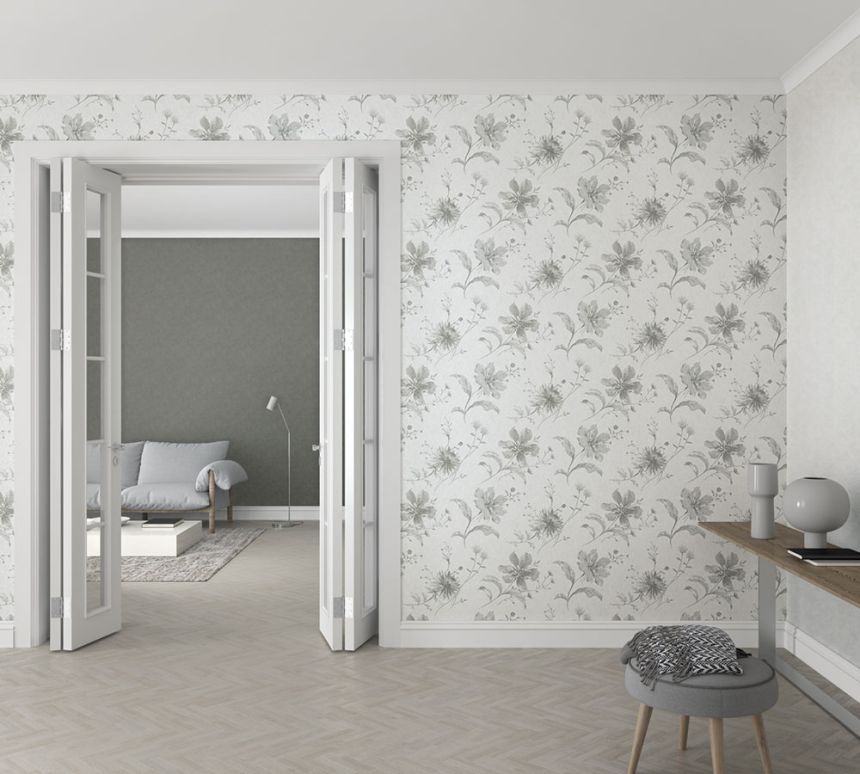 Wallpaper, Grey-Black, Flowers, 32456, Shades, Marburg
