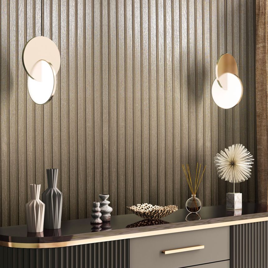 Non-woven wallpaper, gold, wood-look, slats, planks, 33396, Travertino, Marburg