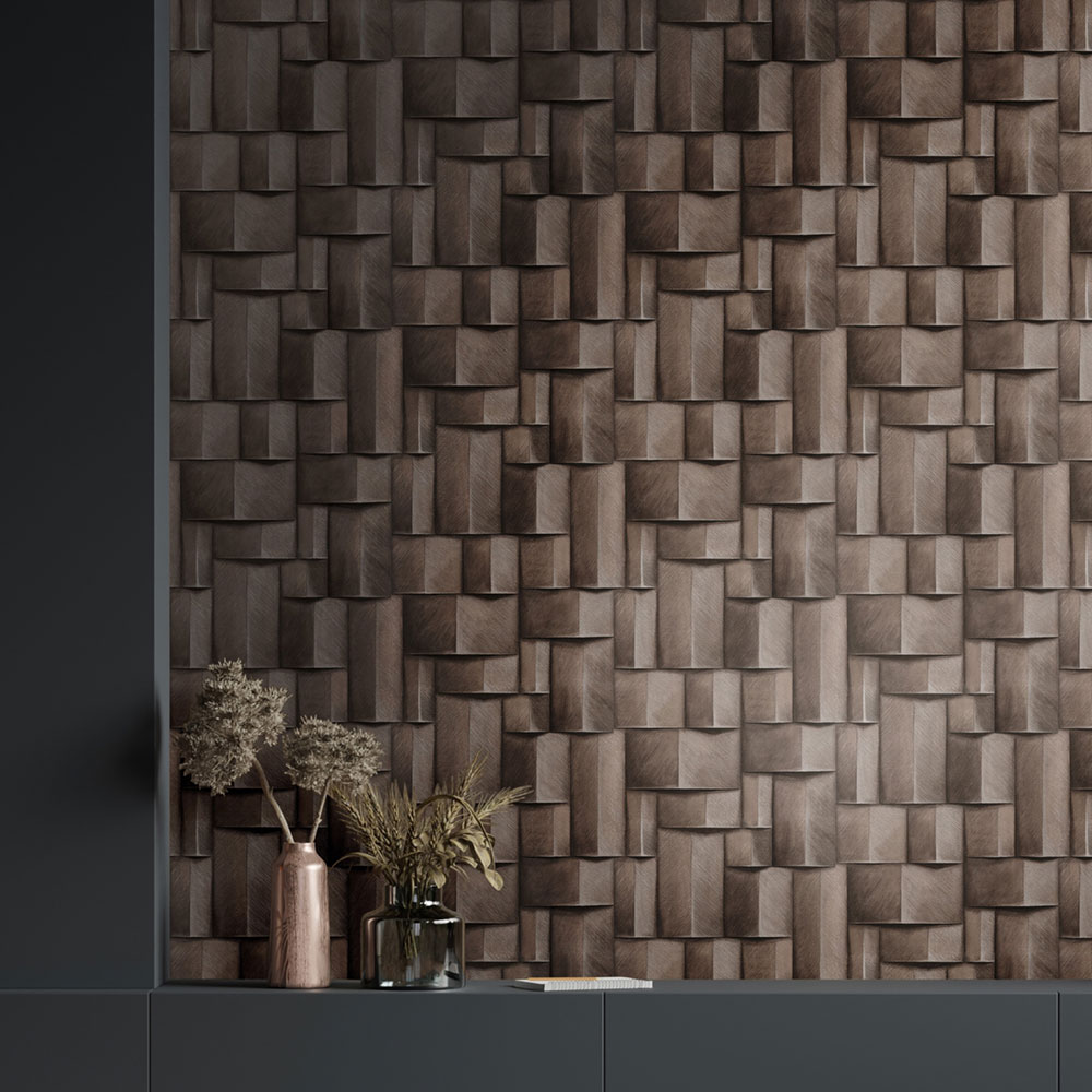 Graphic wallpaper, brown, 3D effect, 35375, Timber, Marburg