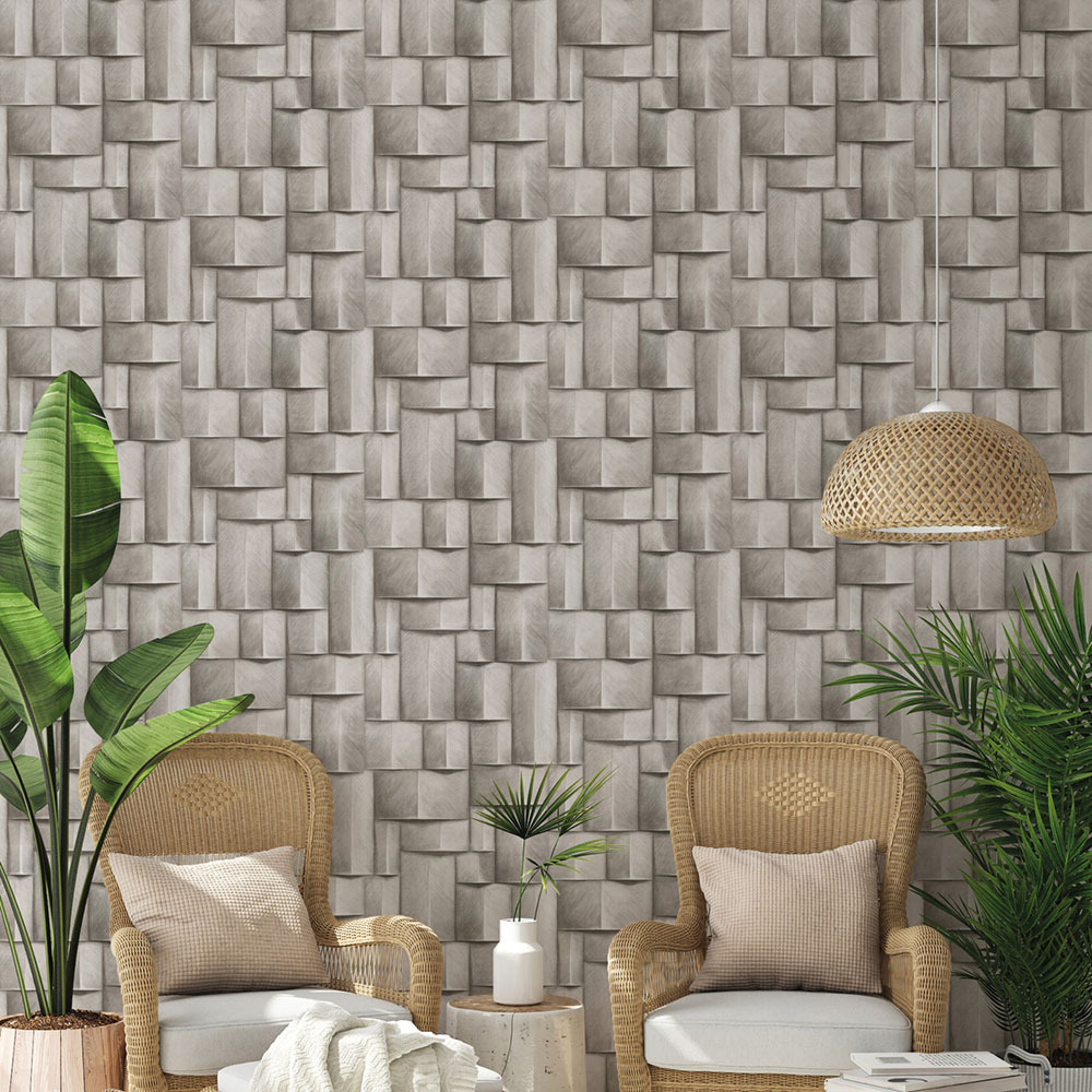 Graphic wallpaper, grey, 3D effect, 35385, Timber, Marburg
