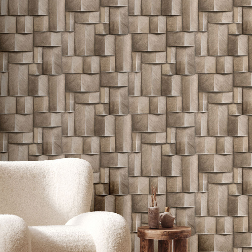 Graphic wallpaper, brown, 3D effect, 35388, Timber, Marburg