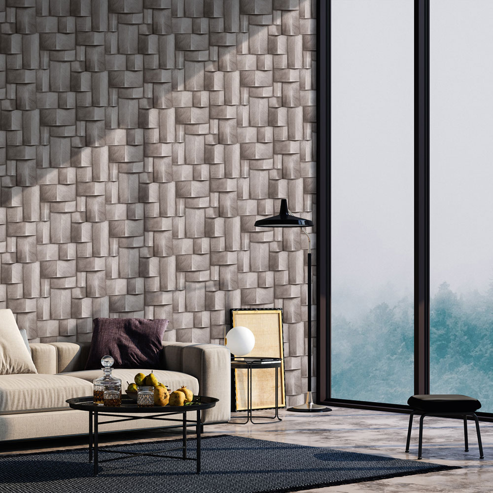 Graphic wallpaper, brown, 3D effect, 35393, Timber, Marburg