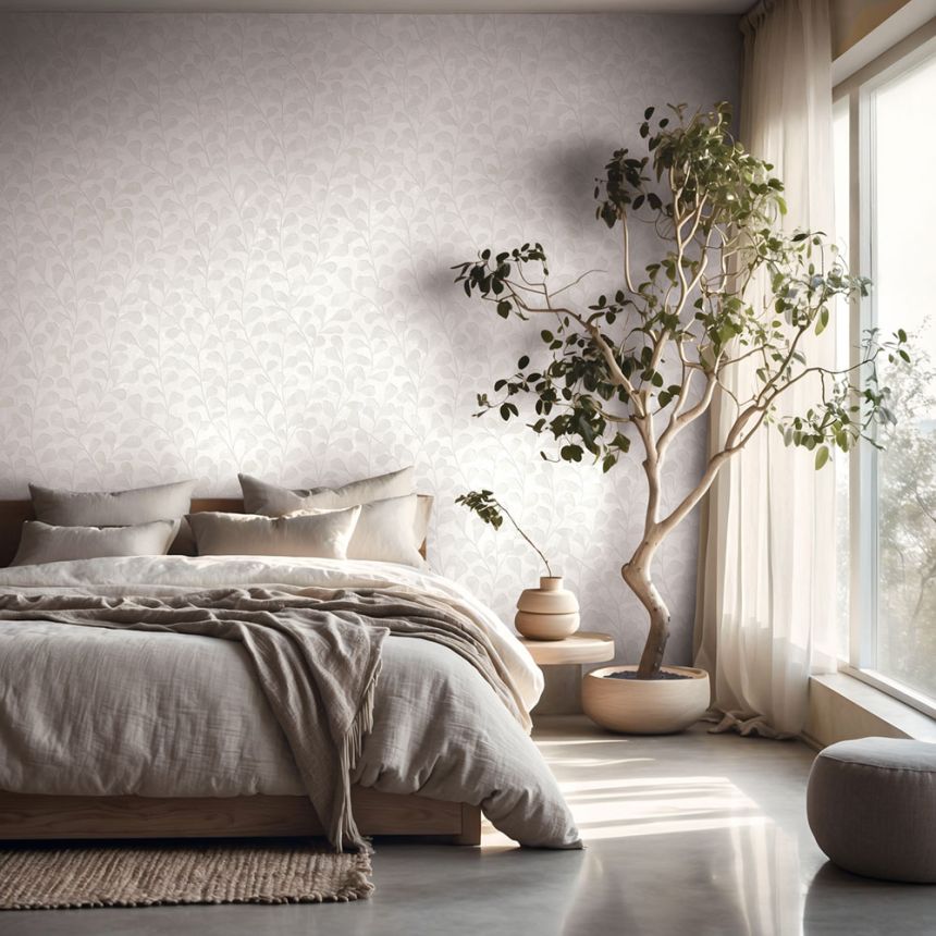 Wallpaper, White-Cream, Twigs, Leaves, 82501, Naomi, Novamur
