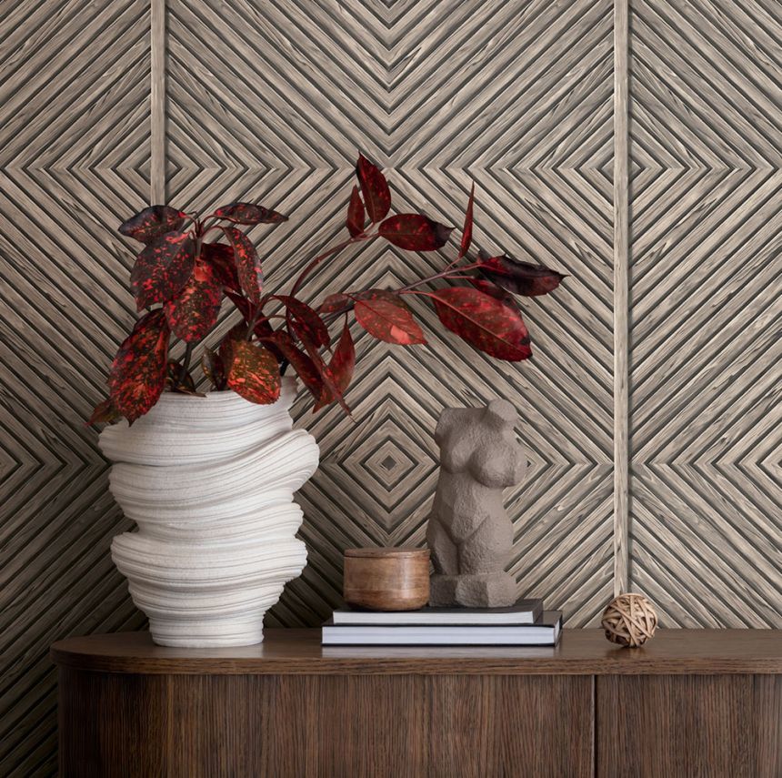 Wallpaper, Grey-Beige, Wood Panel Effect, 89018, Naomi, Novamur