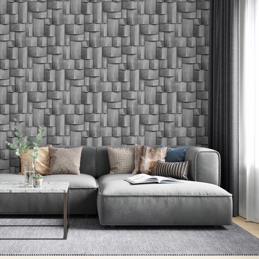 Graphic wallpaper, grey, 3D effect, 35381, Timber, Marburg