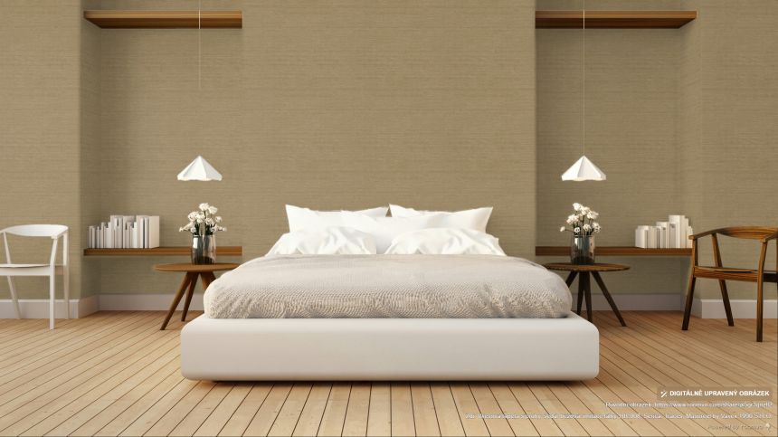 Striped wallpaper, grey, beige, fabric effect, RIC008, Serica, Traces, Masureel