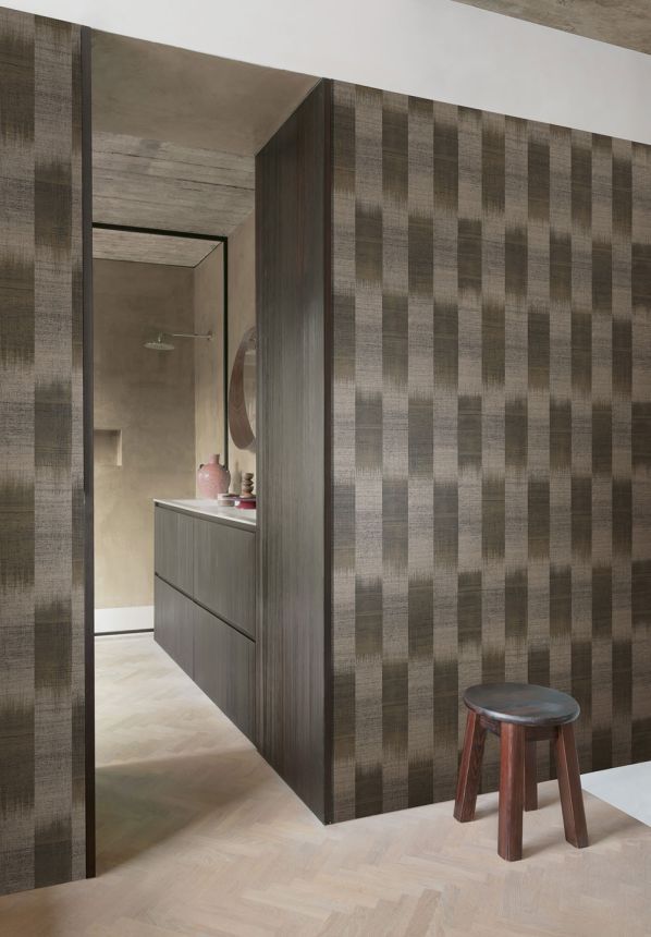 Striped wallpaper, black, brown, fabric effect, RIC102, Serica, Masureel
