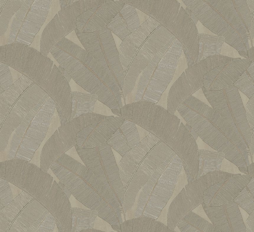 Wallpaper, grey, brown, leaves, RIC206, Serica, Masureel