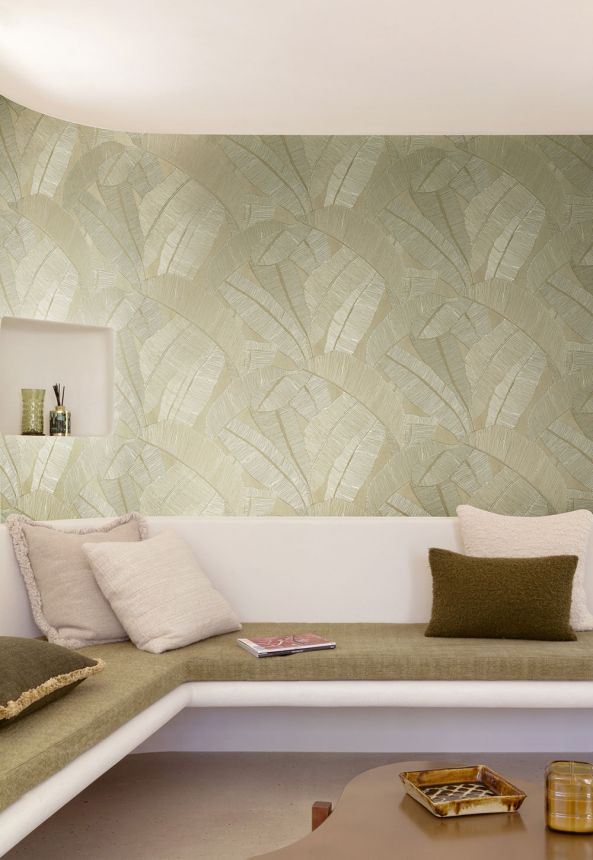 Wallpaper, grey, brown, leaves, RIC206, Serica, Masureel