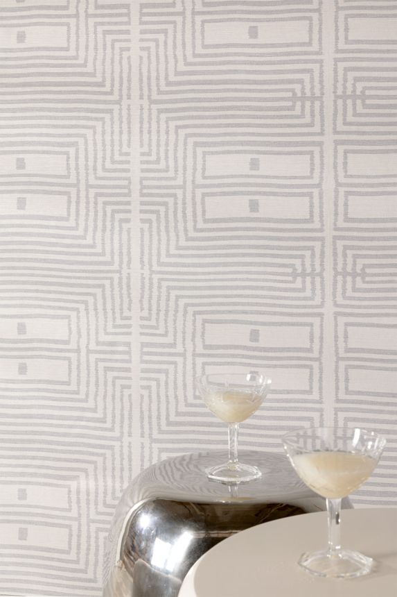 Wallpaper, fabric effect, patterns, beige, grey, RIC302, Serica, Masureel