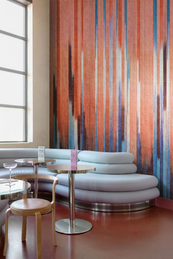Mural wallpaper, fabric effect, blue, red, stripes, DGRIC1031-300, Serica, Masureel