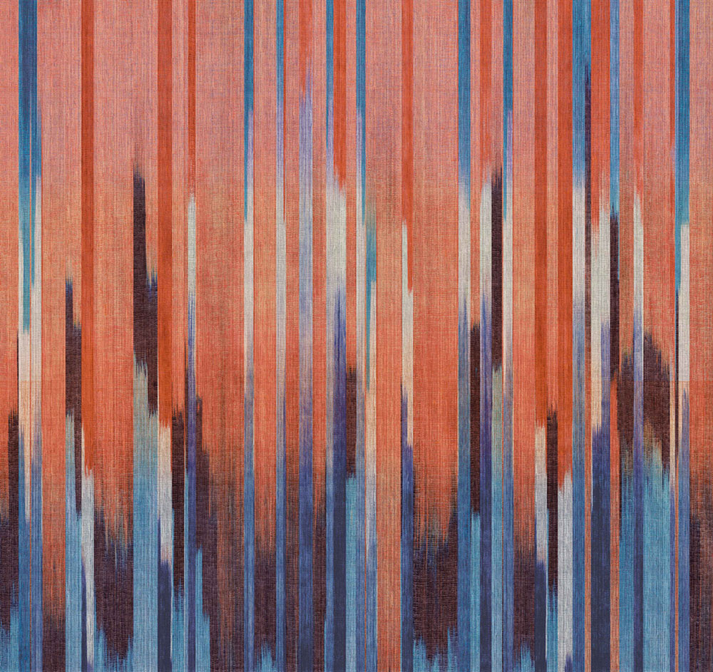 Mural wallpaper, fabric effect, blue, red, stripes, DGRIC1032-300, Serica, Masureel