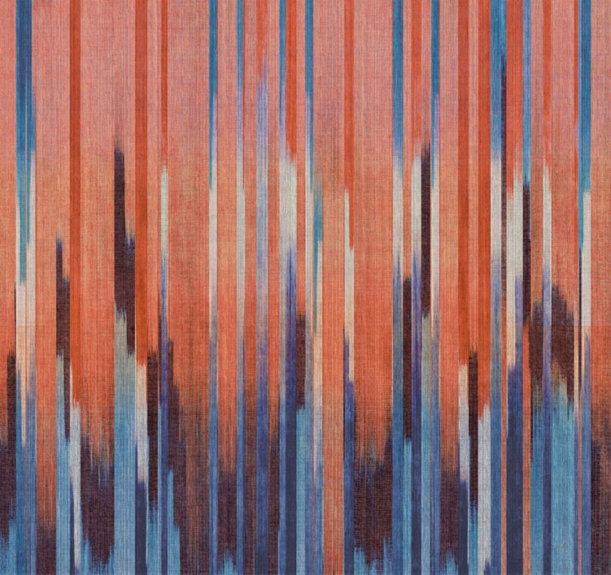 Mural wallpaper, fabric effect, blue, red, stripes, DGRIC1033-260, Serica, Masureel