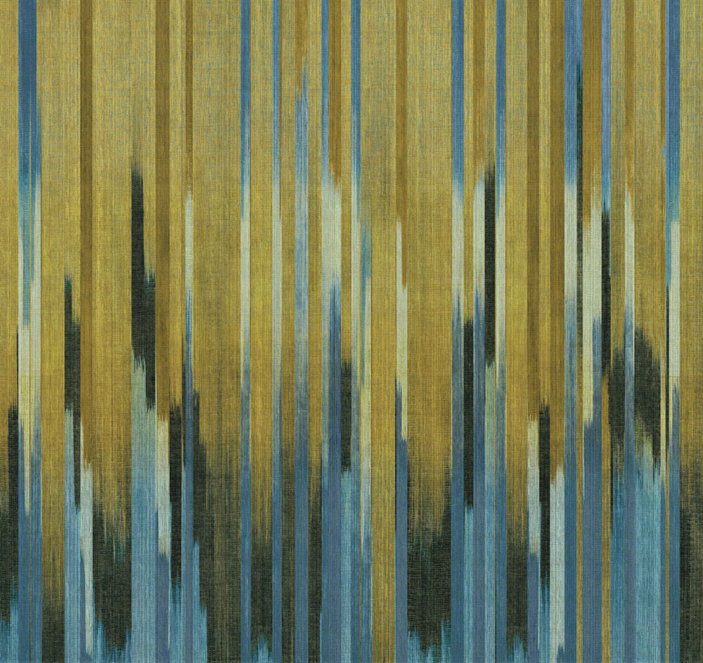 Mural wallpaper, fabric effect, blue, black, green, stripes, DGRIC1043-300, Serica, Masureel