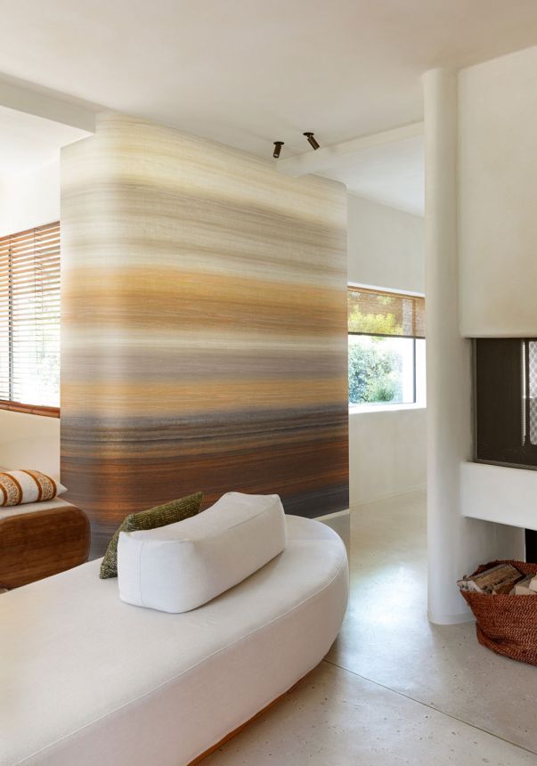 Mural wallpaper, fabric effect, orange, brown, stripes, DGRIC201-260, Serica, Masureel