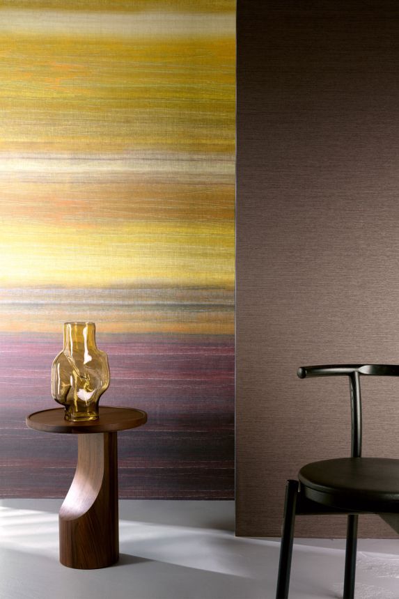 Mural wallpaper, fabric effect, brown, yellow, stripes, DGRIC204-300, Serica, Masureel