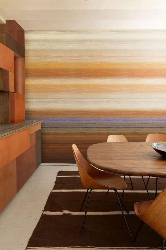 Mural wallpaper, fabric effect, orange, beige, stripes, DGRIC205-300, Serica, Masureel