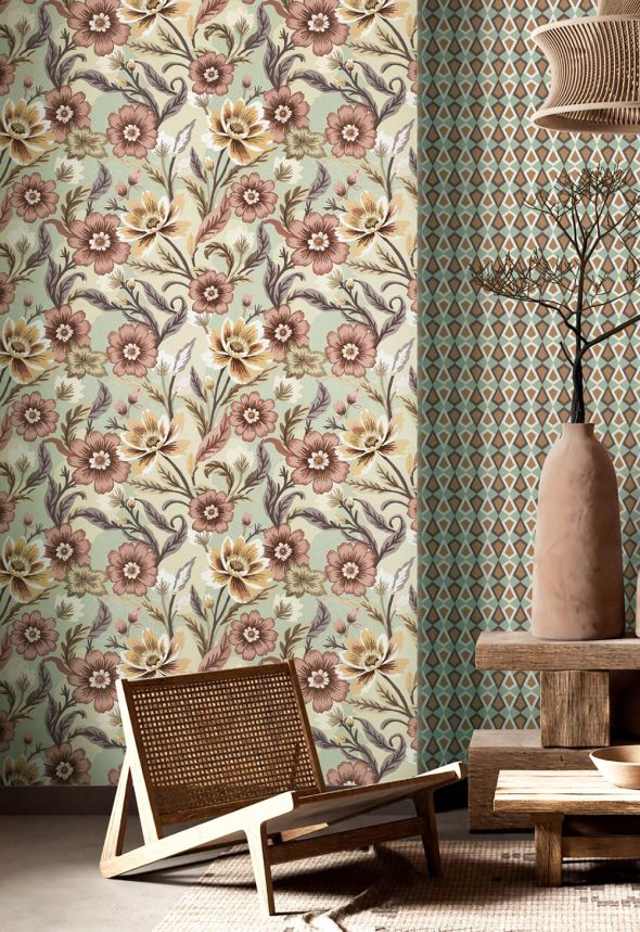Wallpaper, green-beige, flowers, 2013, Rio, Parato by Cristiana Masi