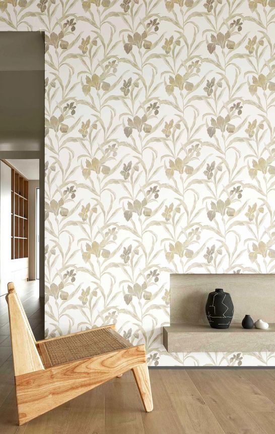 Wallpaper, grey-beige, flowers, 2020, Rio, Parato by Cristiana Masi