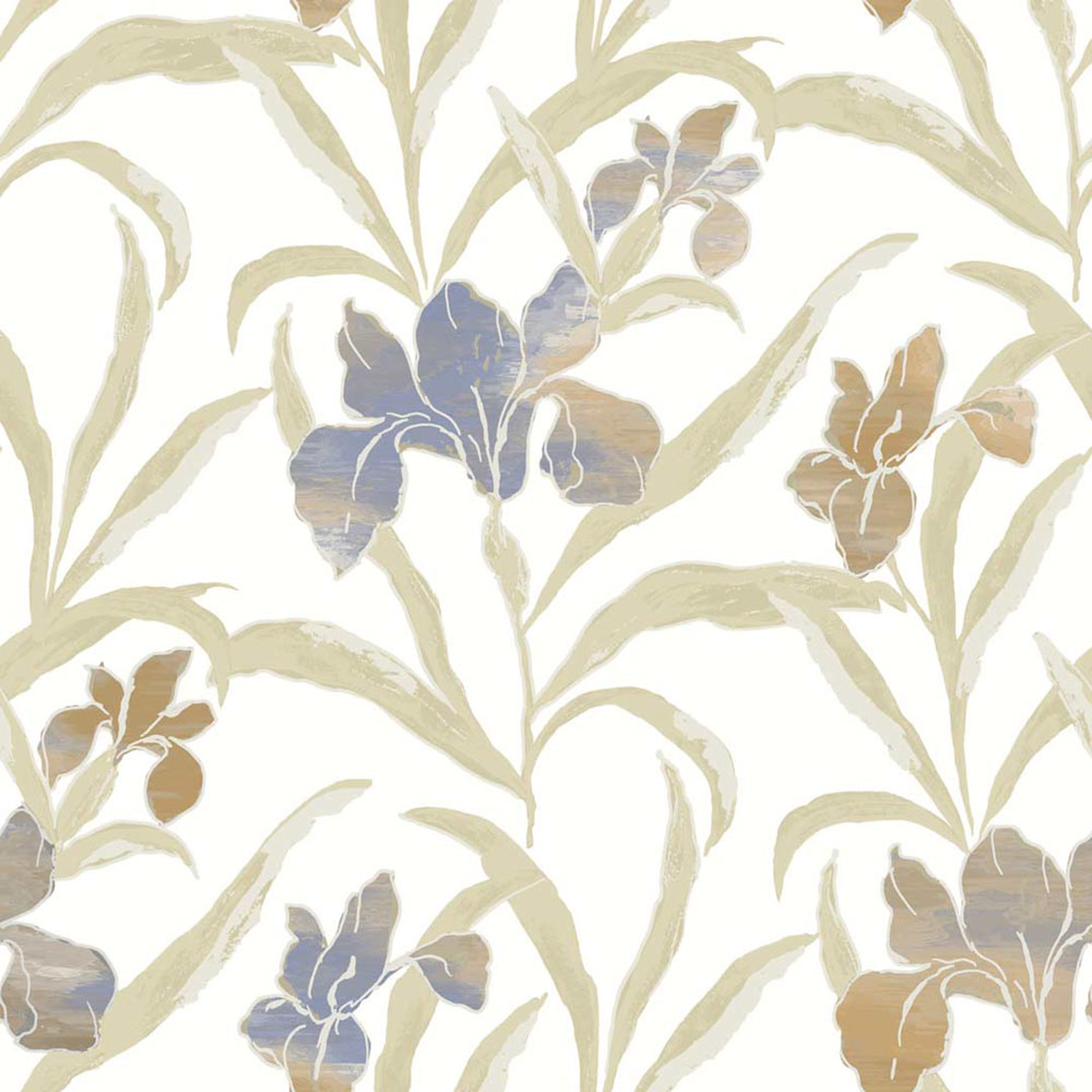 Wallpaper, blue-beige, flowers, 2022, Rio, Parato by Cristiana Masi