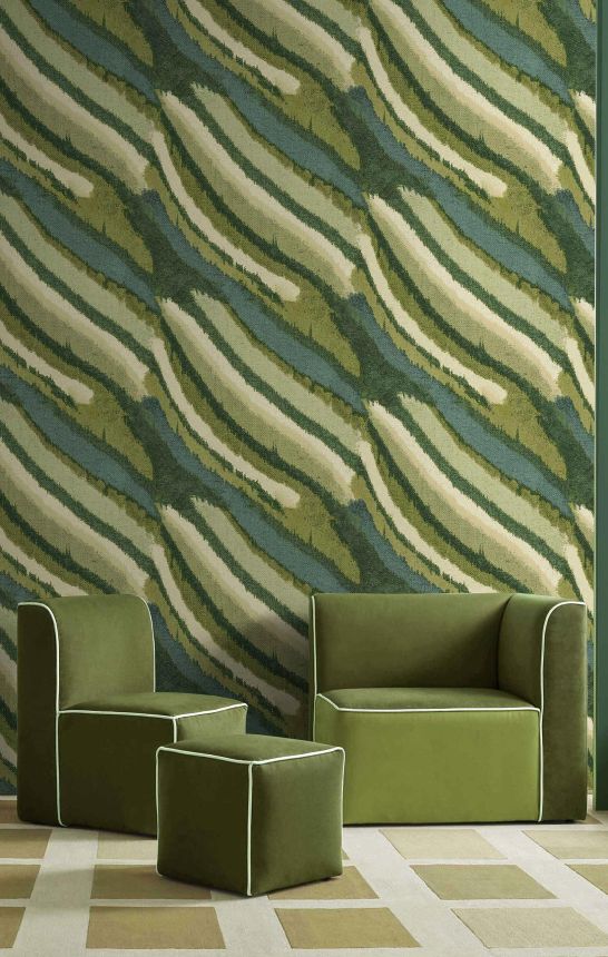 Wallpaper, green, fabric effect, 2027, Rio, Parato by Cristiana Masi