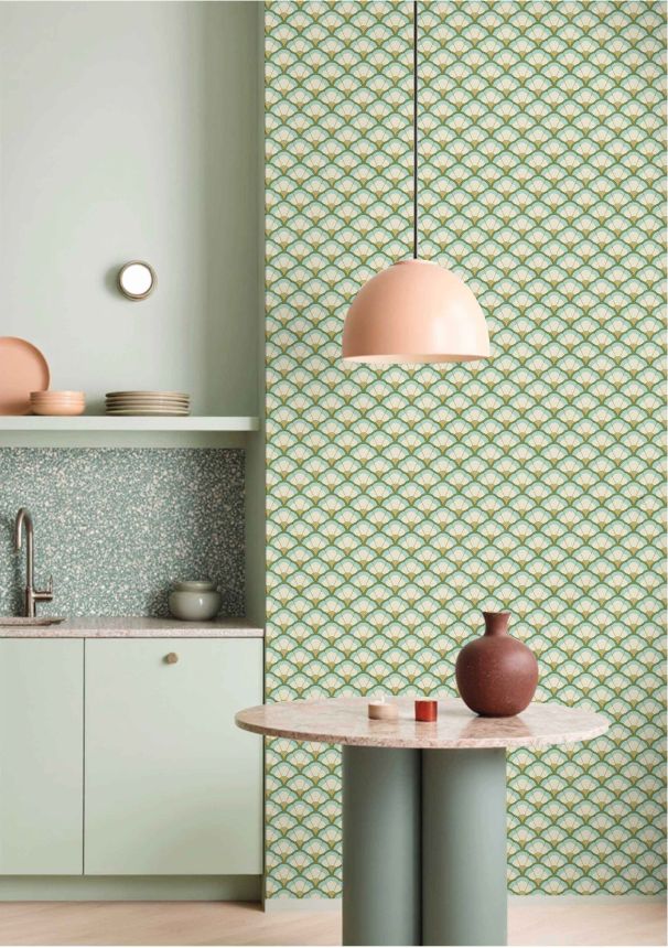 Wallpaper, flowers, green-beige, 2044, Rio, Parato by Cristiana Masi